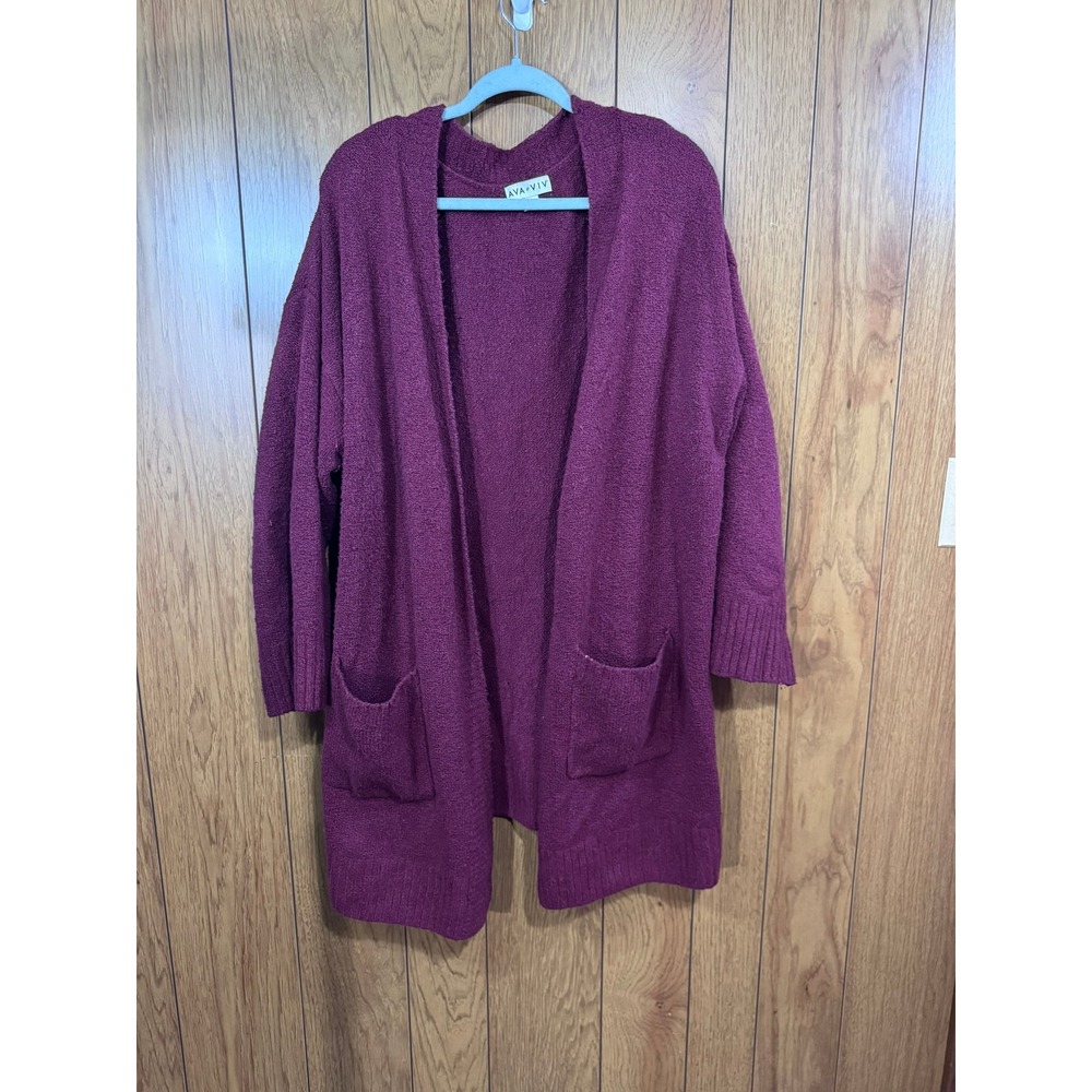 Ava & Viv Womens 4X Burgundy Open Front Longline Cardigan Sweater with Pockets